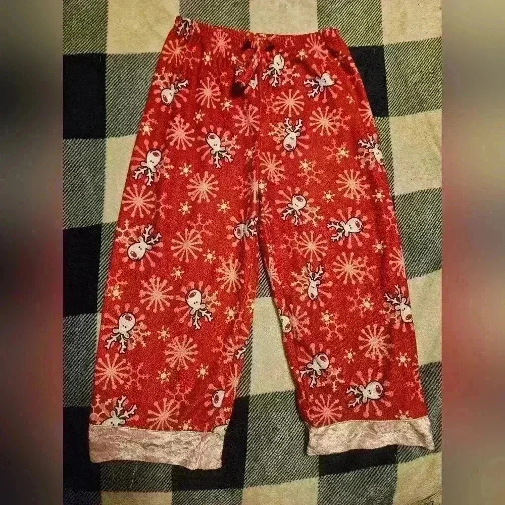 Unbranded Girls Red Holiday Reindeer Pajama Pants Size 4